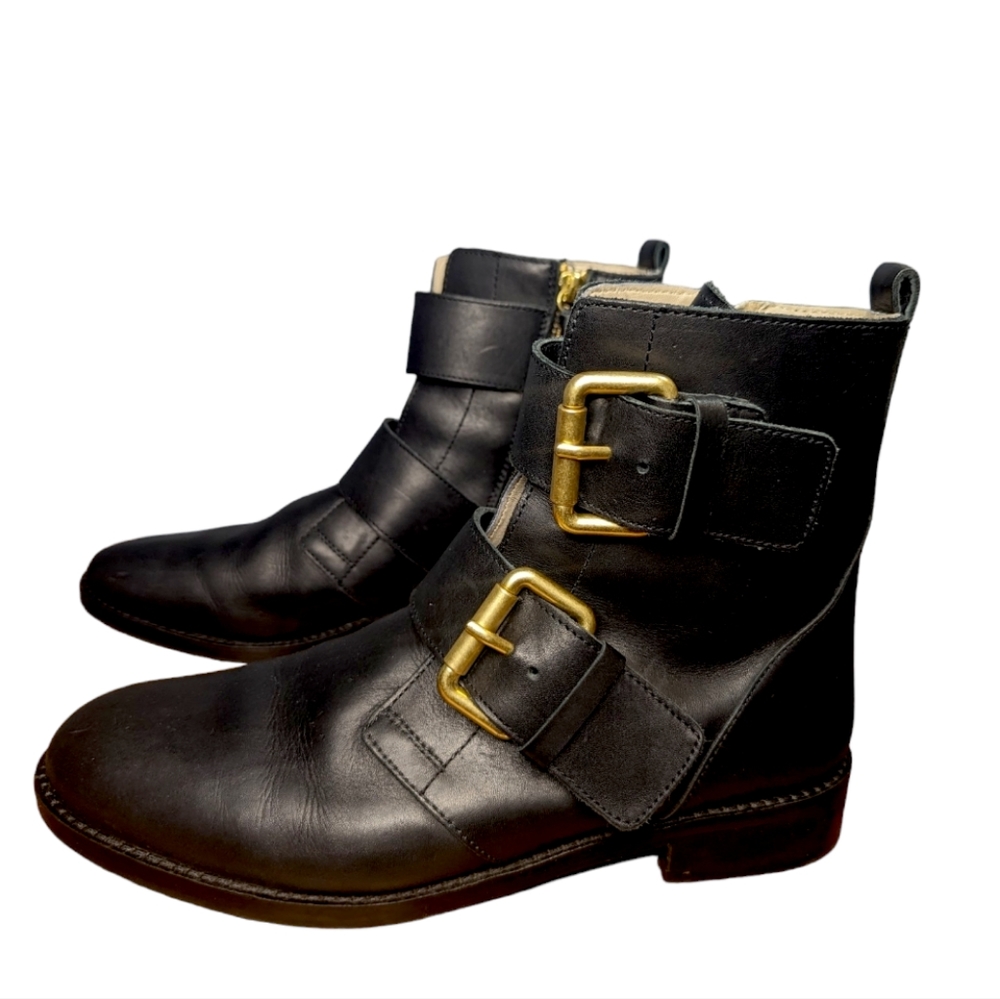 Boden Cavenham Ankle Boots Double Buckle Leather Black Size 39/8.5 - Picture 2 of 8